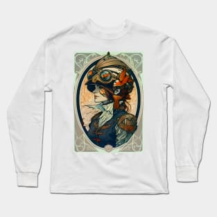 Victorian Female Pilot With Cardinal Helmet And Goggles Long Sleeve T-Shirt